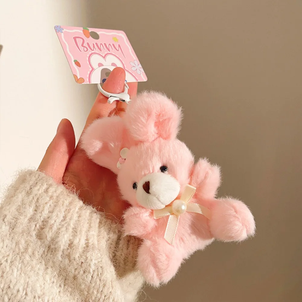 Creative Pearl Pilot Bear Keychain Cartoon Hanging Rope Bear Key Ring Heart Pink Stuffed Animal Pendant Gift