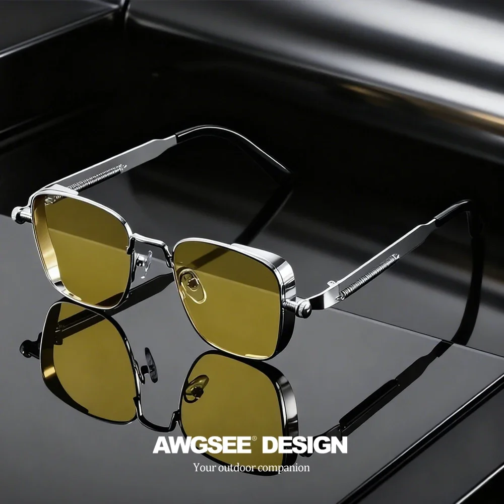 1/3PC Vintage Steampunk Quadratische Sonnenbrille mit Metallrahmen, Unisex Retro Grunge Punk Brille für Alltagsmode, Karnevalspartys, UV400 – Detail 8