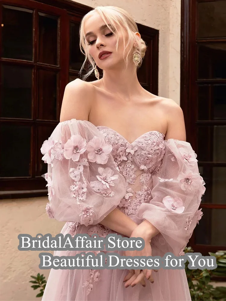 Bridal affair A-Linie Frauen Ballkleider elegante schulter freie halbe Ärmel zurück Reiß verschluss boden langen Schlitz mit Blume Abendkleid