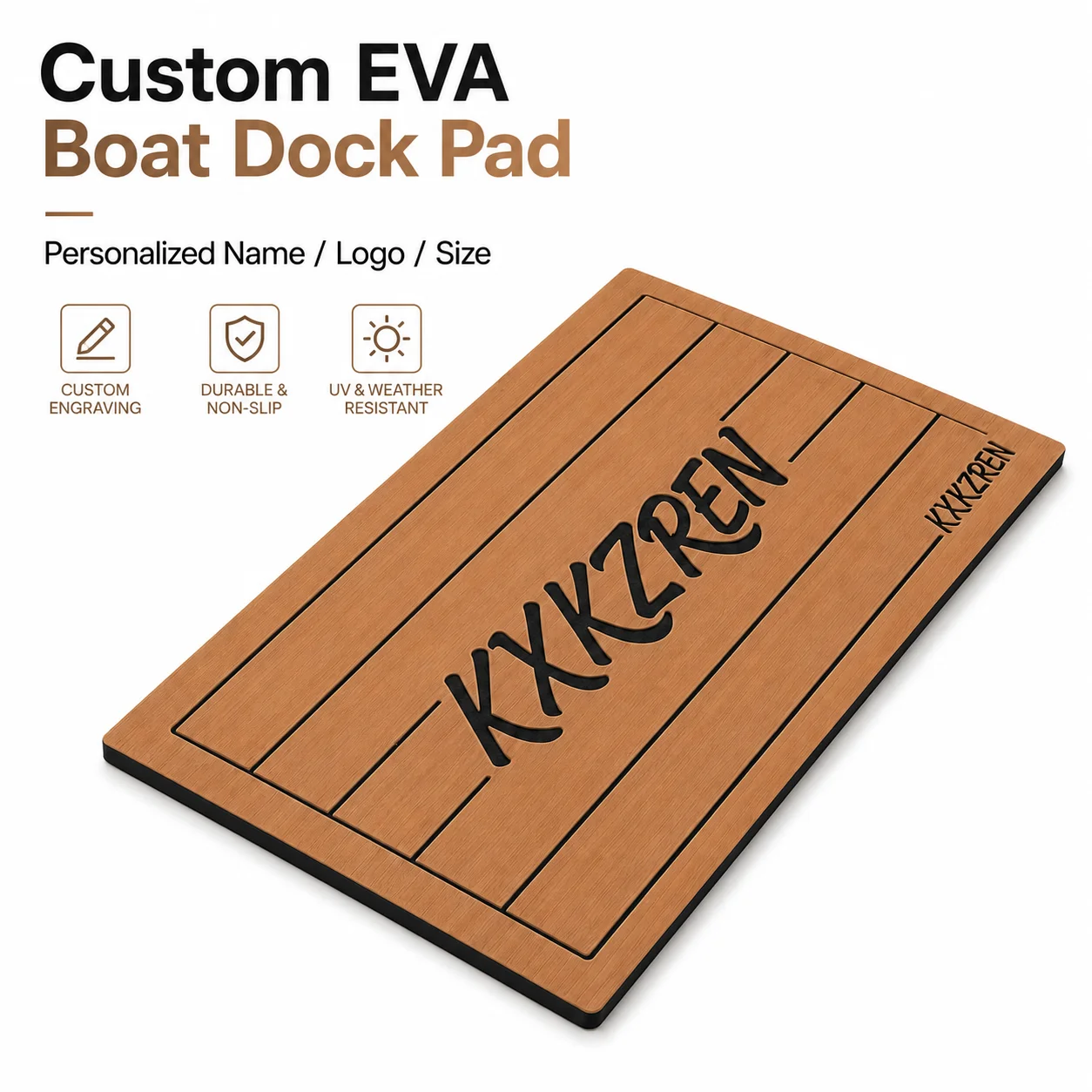 KXKZREN Custom EVA Foam Boat Dock Pad Personalized Logo Name Size Faux Teak Marine Decking Mat Non-Slip Dock Carpet Custom Fit