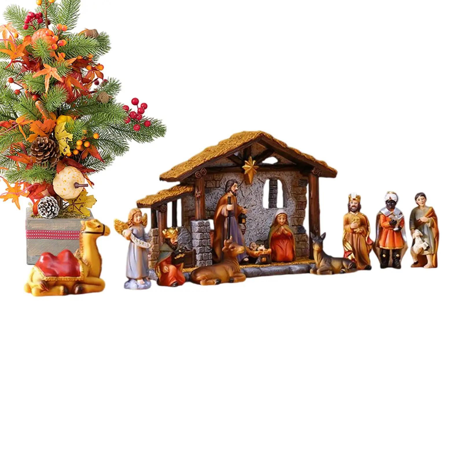 Juego de Natividad navideña, pesebre de Belén, decoración religiosa, figuritas en miniatura, adorno tradicional de escena de nacimiento de Jesús