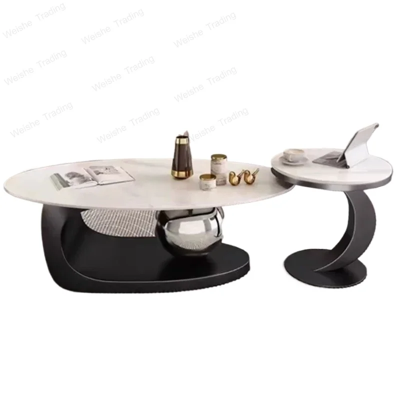 Mesa de centro de estilo italiano, mesa de centro ovalada dorada de diseño nórdico, mesa de centro de lujo moderna de madera, muebles de sala únicos, muebles para el hogar