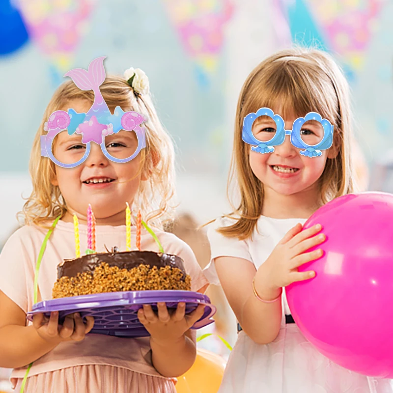 6pcs 인어 파티 꼬리 껍질 불가사리 종이 안경 바다 테마 생일 파티 베이비 샤워 장식 어린이 호의 장난감 6