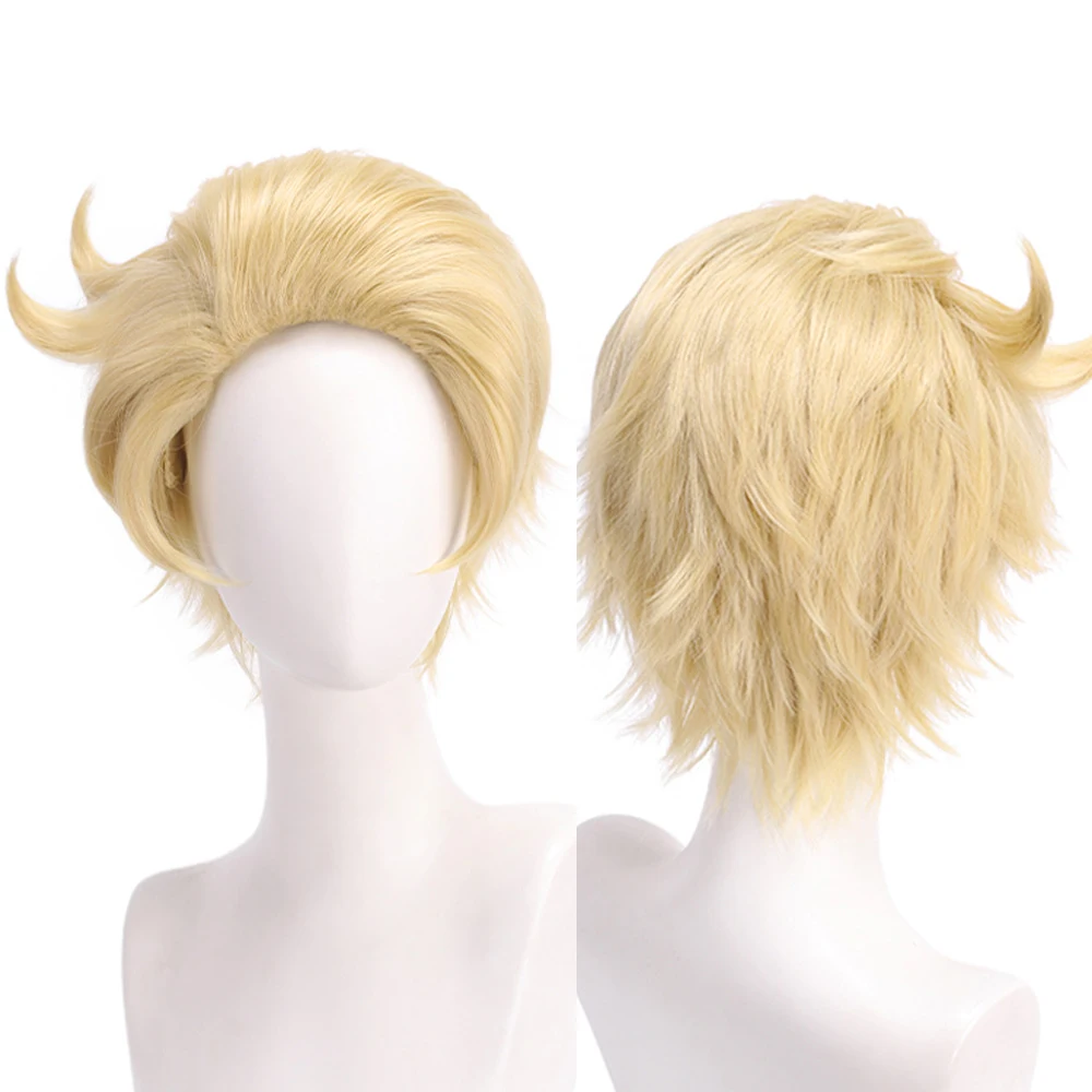 Short Straight Blonde Synthetic Wig Fluffy Women and Men Anime Cosplay Heat Resistant Wig for Daily Party