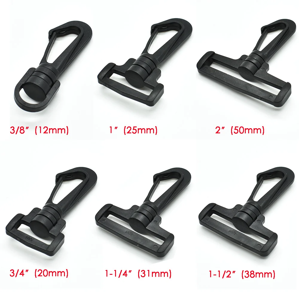 10pcs 360 Degree Rotation Plastic Swivel Snap Hook Clips for 12mm-50mm Webbing, Black, Heavy Duty for Bags and Straps