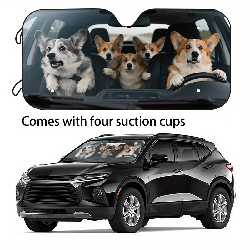 Funny Animal Driving 1pc Car Interior Sun Visor, Car Window Sun Visor Prevent UV With Four Suction Cups Easy To Install Prevent