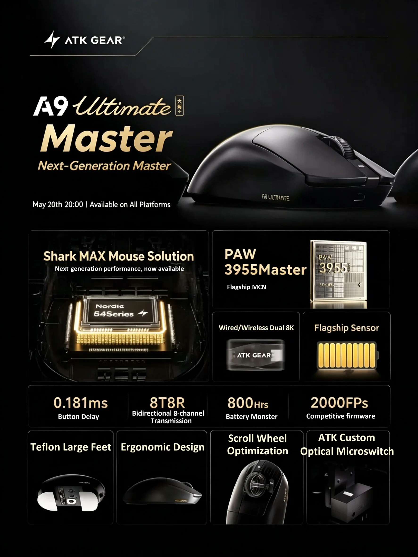 Souris de jeu sans fil ATK A9  - Ultimate Esports Gaming avis et prix