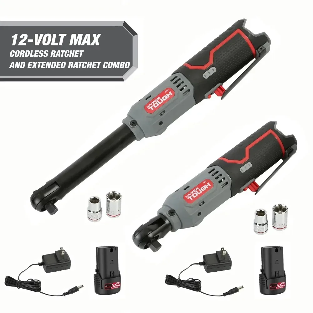 

Hyper Tough 12V Cordless Ratchet Bundle, Standard & Extended Reach 3/8" Drive Ratchets, (2) 1.5Ah Batteries & Chargers