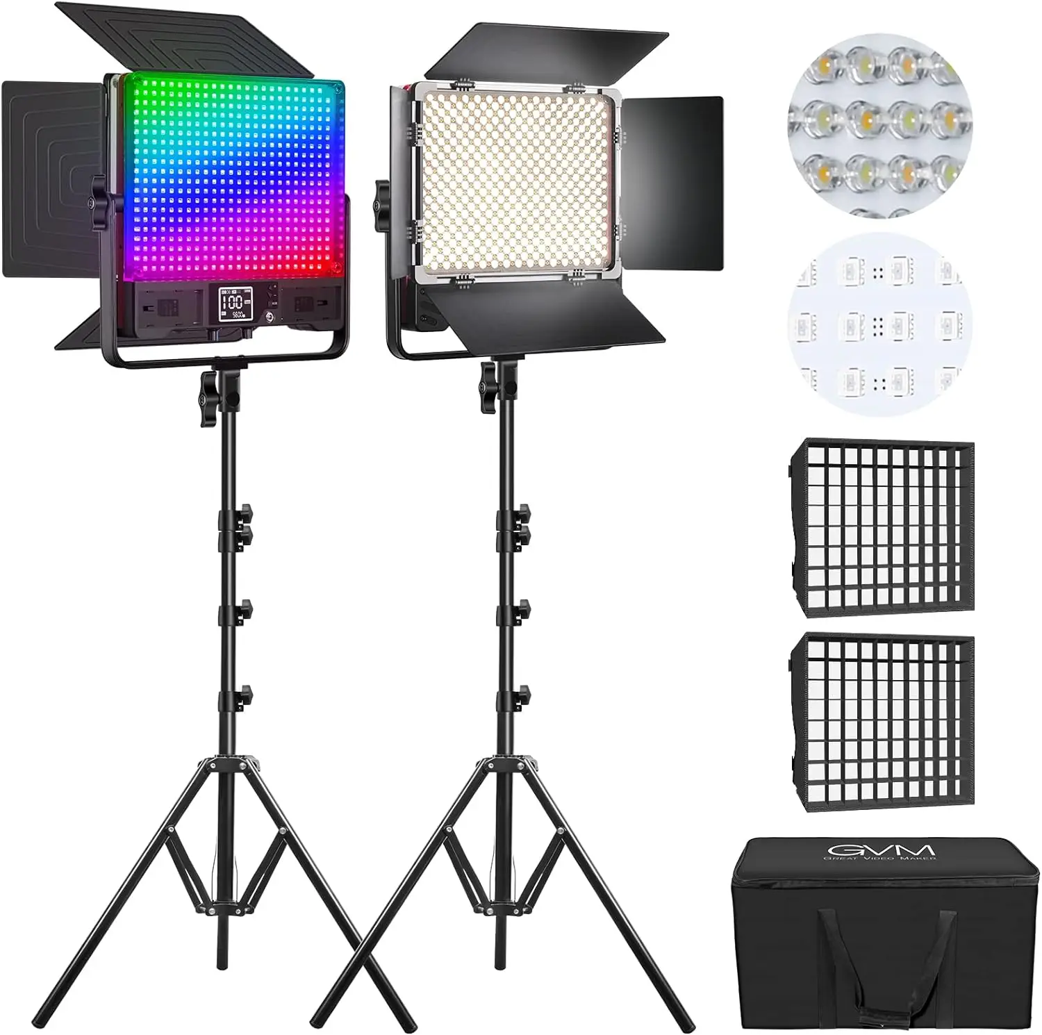 GVM 50SM LED Video Light with Softboxes RGB Bi-Color Double Sided video shooting lights  Kit with Bluetooth Control 2 Packs