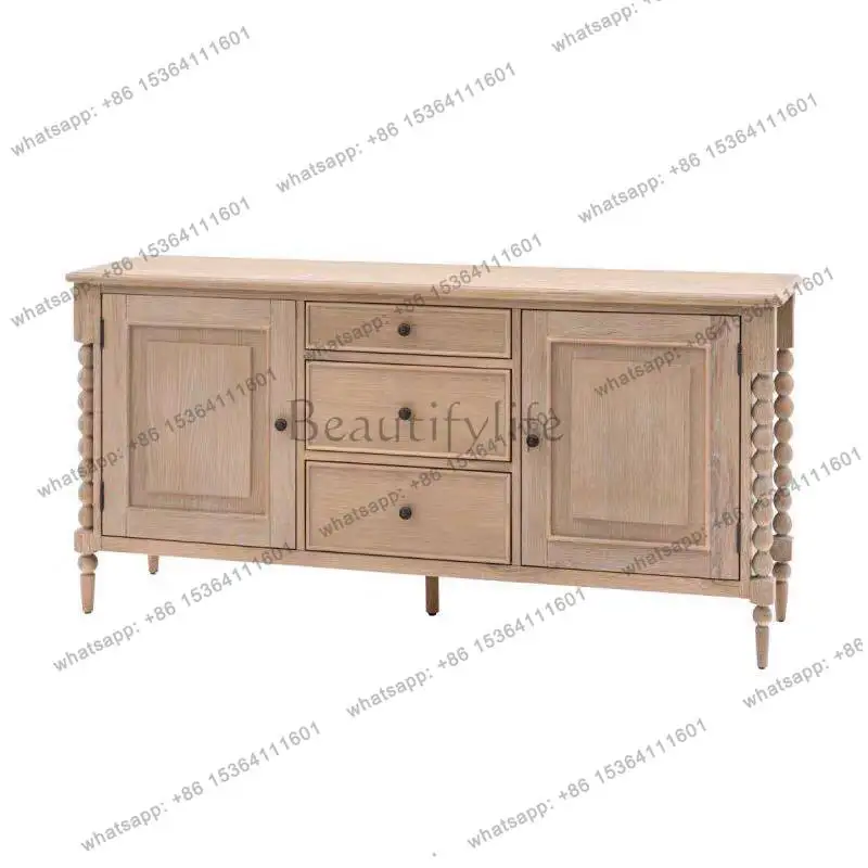 

American solid wood dining side cabinet retro wood color French antique home decoration cabinet