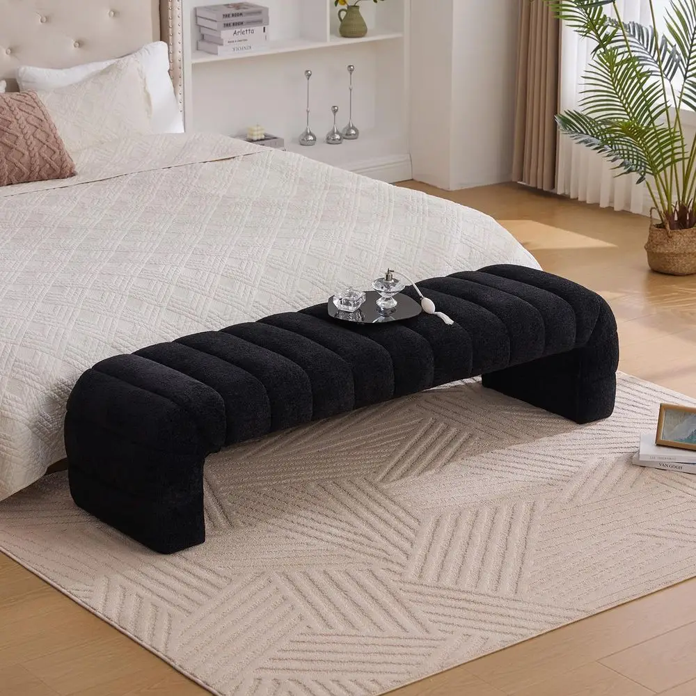

Wide 69.7 Black Upholstered Arm Bench, Elegant Daybed Chaise, Stylish Ottoman Stool for Living Room and Bedroom