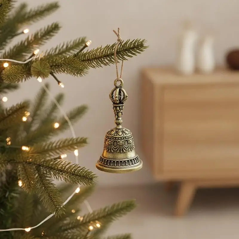 Vintage Solid Brass Bell Intricate Exquisite Carved Motifs Crisp Pleasant Tone for Meditation Living Room Ornament