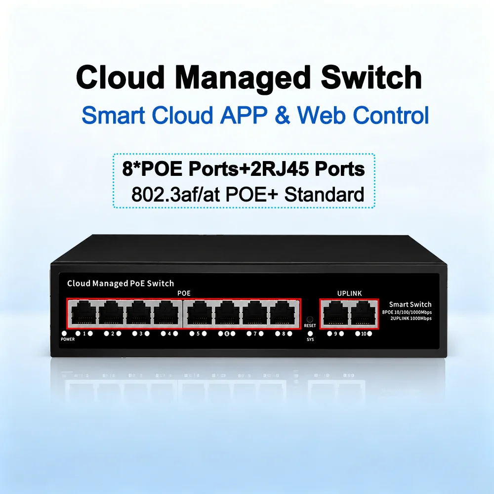 Ienron Web Managed Switch 8 Ports POE 2 Uplink Smart Managed APP Control Ethernet Network Switch Home Lab Qos/VLAN/Support DHCP