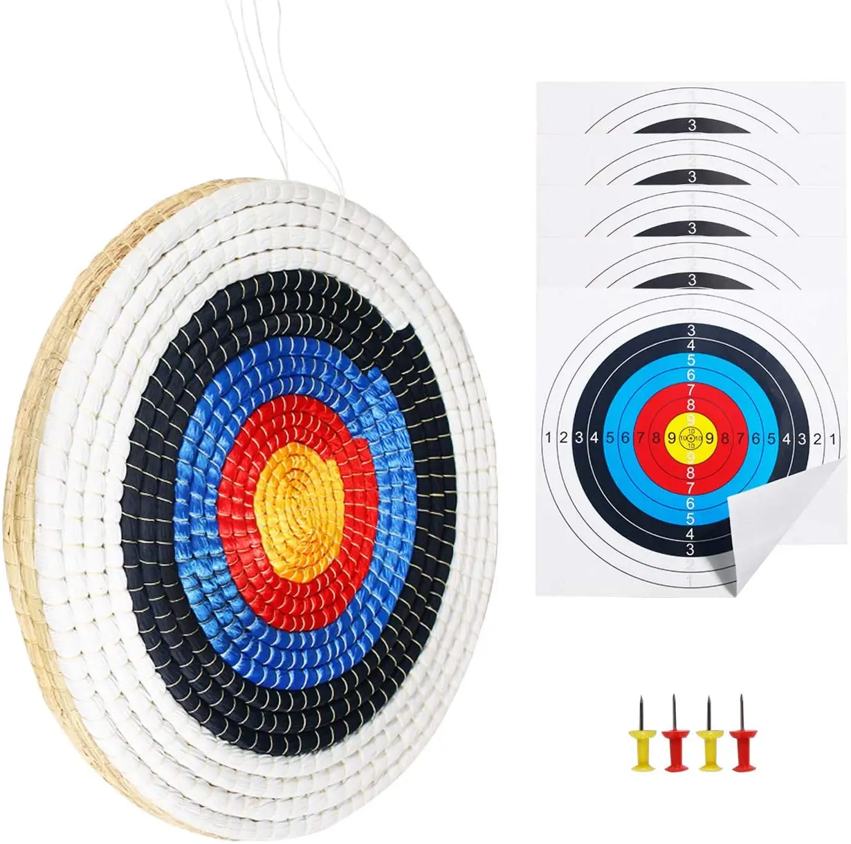 Traditional Solid Straw Round 3 Layers Hand-Made Archery Target Face for Recurve Bow Longbow Shooting Practice with Face