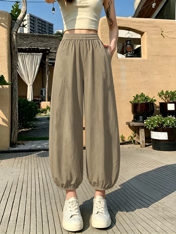 

Slimming Quick Dry Thin Harlan Pants Women's Summer Loose Casual Sports Trousers High Waist Polyester Fiber Breathable Skin-F...