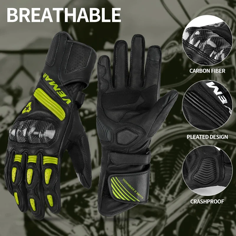 

VEMAR Fashion Men Women Protective Moto Gloves, Carbon Fiber Leather Breathable Touchscreen Non-slip Motorcycle Gloves