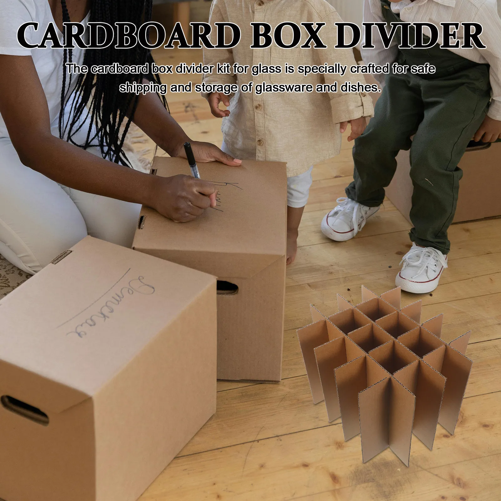 6Pcs Cardboard Box Divider Kit Sturdy Grid Structure for Moving Boxes Glassware Protection 14.6x11.3x9.8in Packing Supplies