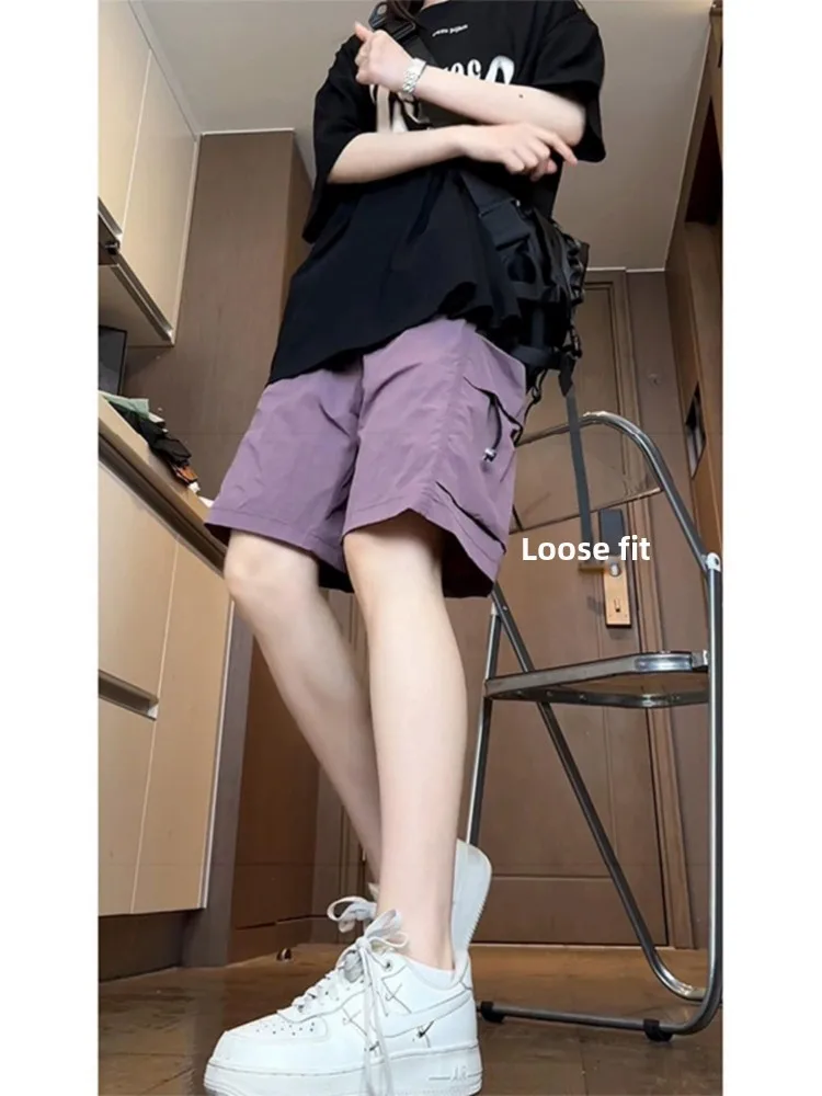 كوي جاف ملابس العمل orts الرجال الصيف الأمريكية الرجعية فضفاض التخسيس دوبان رقيقة مقاوم للماء عادية خمسة أرباع السراويل #4