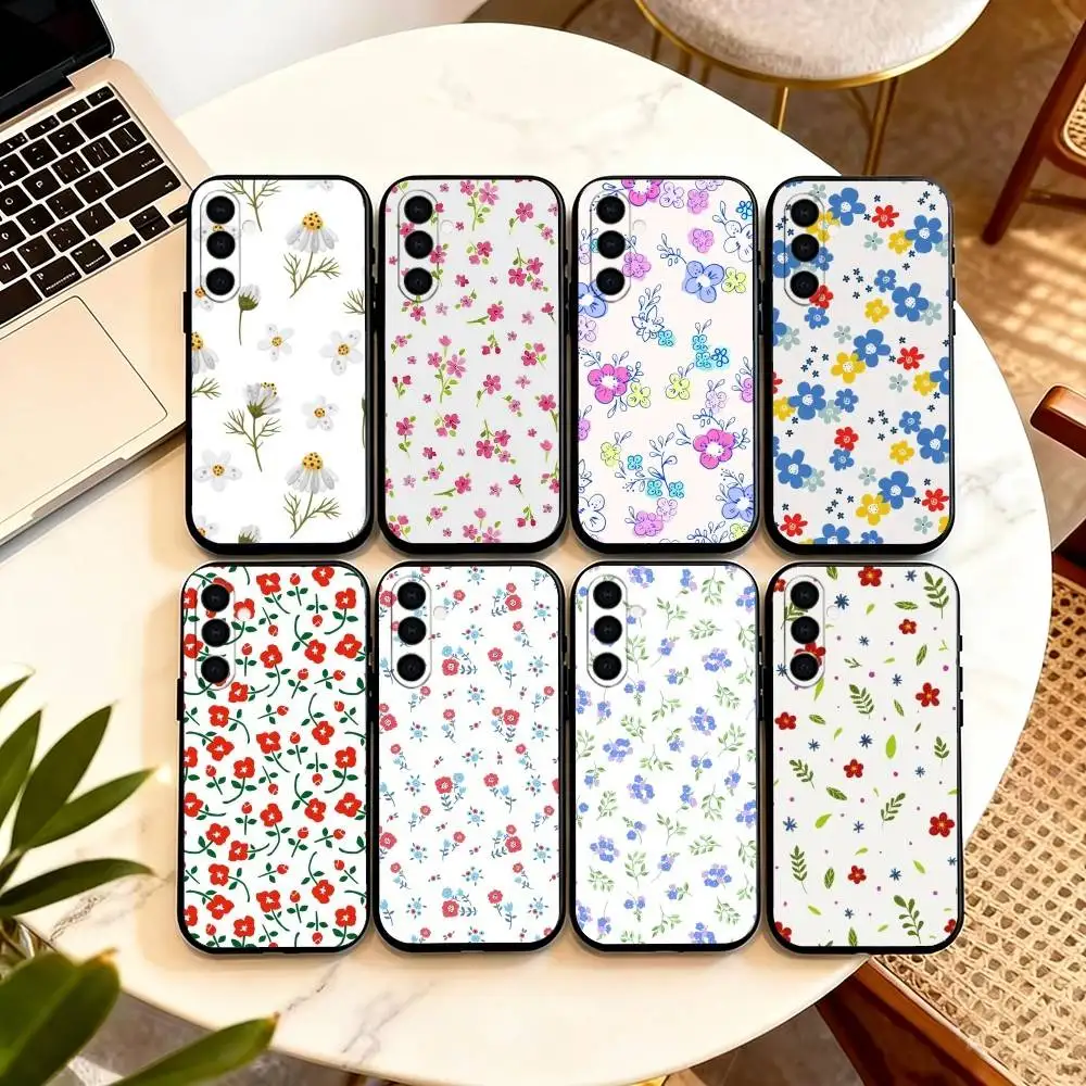 

Small F-Flowers Phone Case For Samsung Galaxy A73,A72,A71,A70,A53,A52,A51,Soft Silicone Black Cover