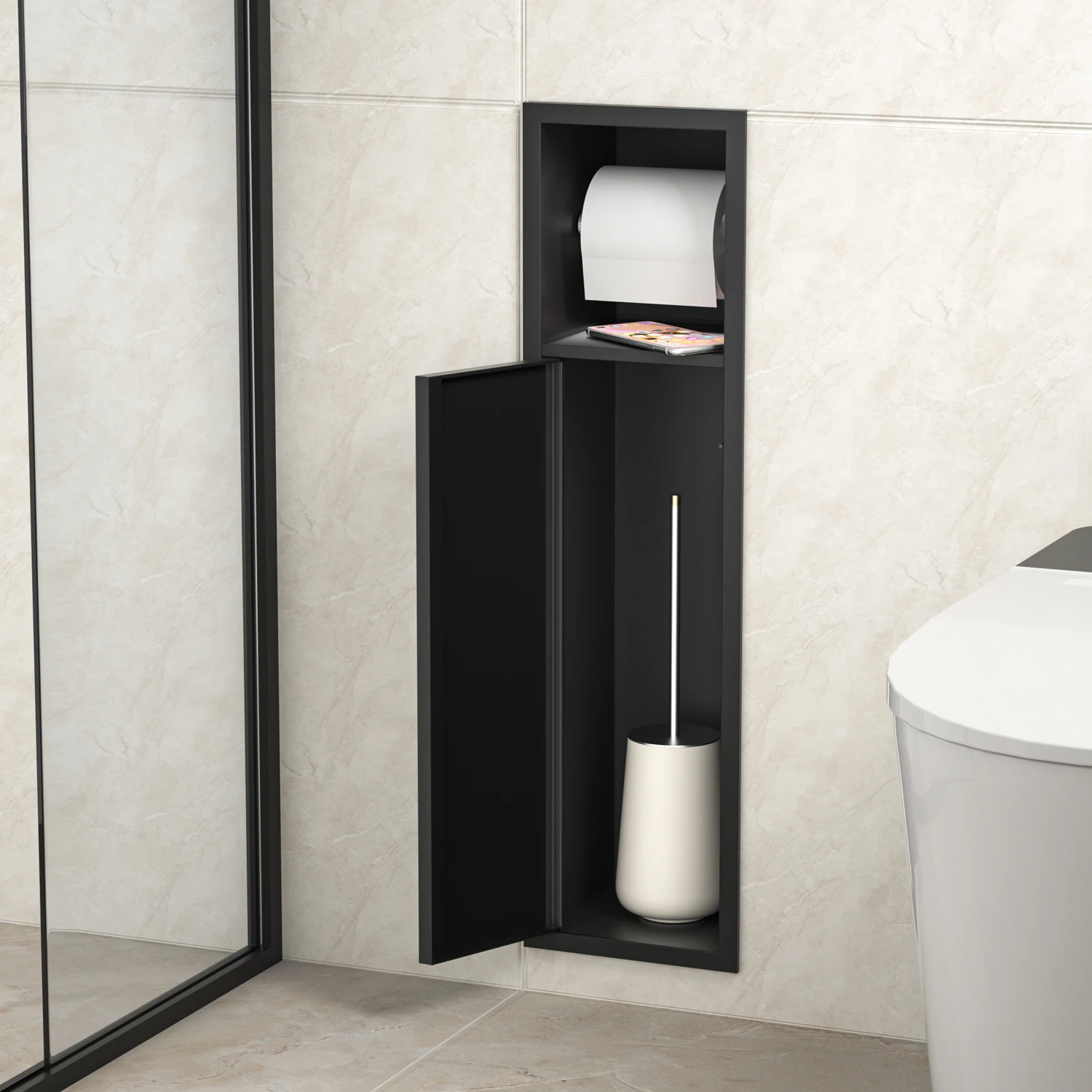 

Новый высококачественный настенный держатель для туалетной бумаги из нержавеющей стали 304 с встроенным отсеком для щетки, модель 2025 года