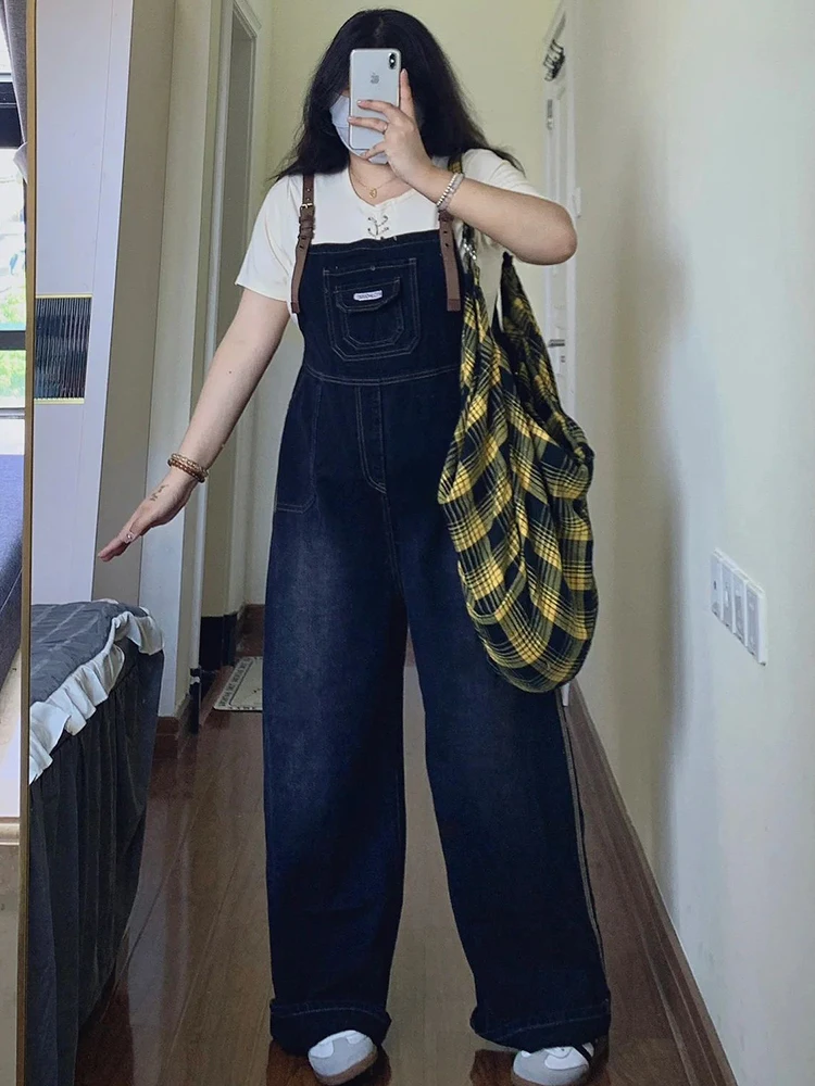 

American Vintage Loose Women's Denim Overalls Cover up plus Size Wide Leg Jumpsuits Long Pants Spring Season Casual Wear