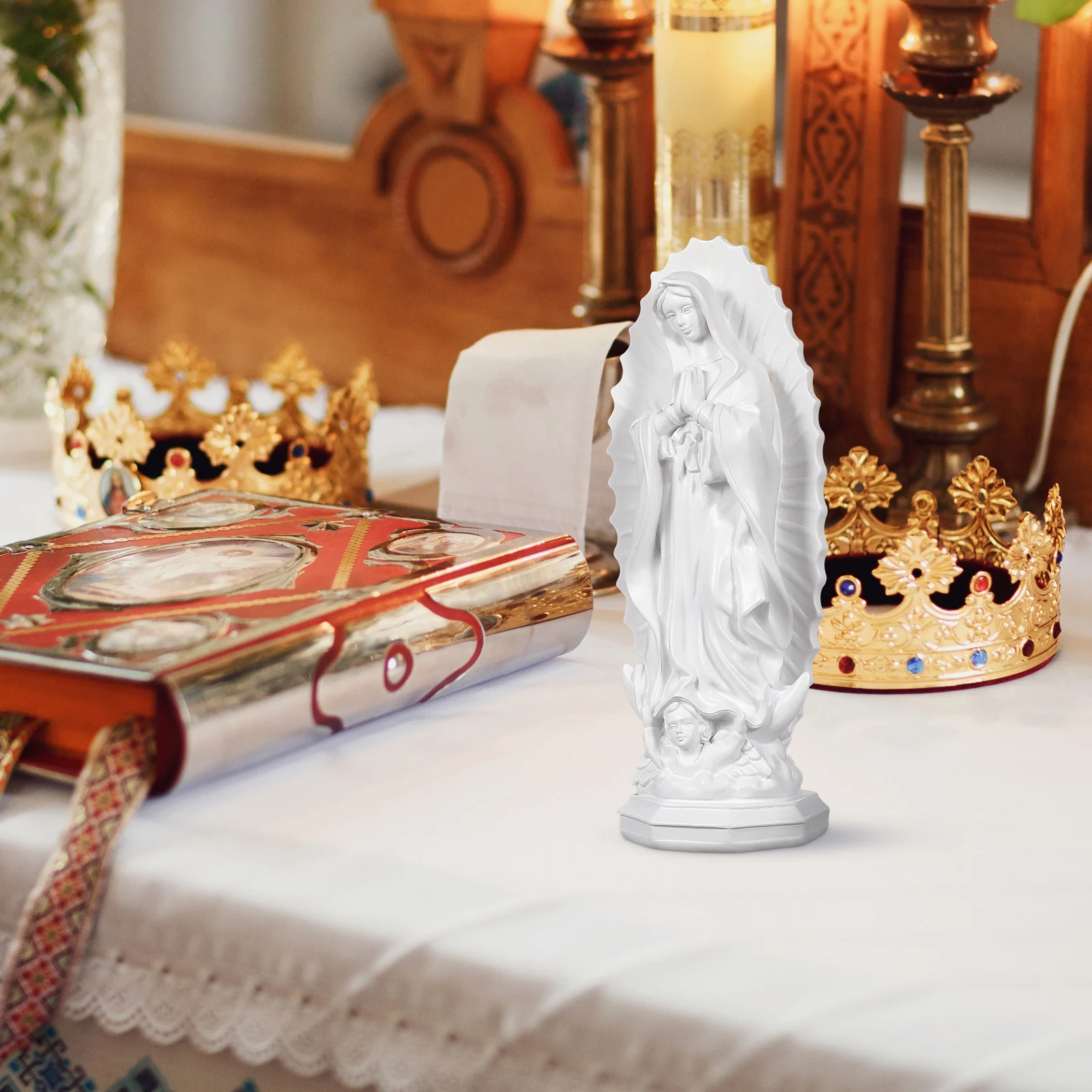 

Mary Statue Resin Small Virgin Mary Sculpture Desktop Catholic Religious Decoration Resin Craft Decor Church Desktop Decoration