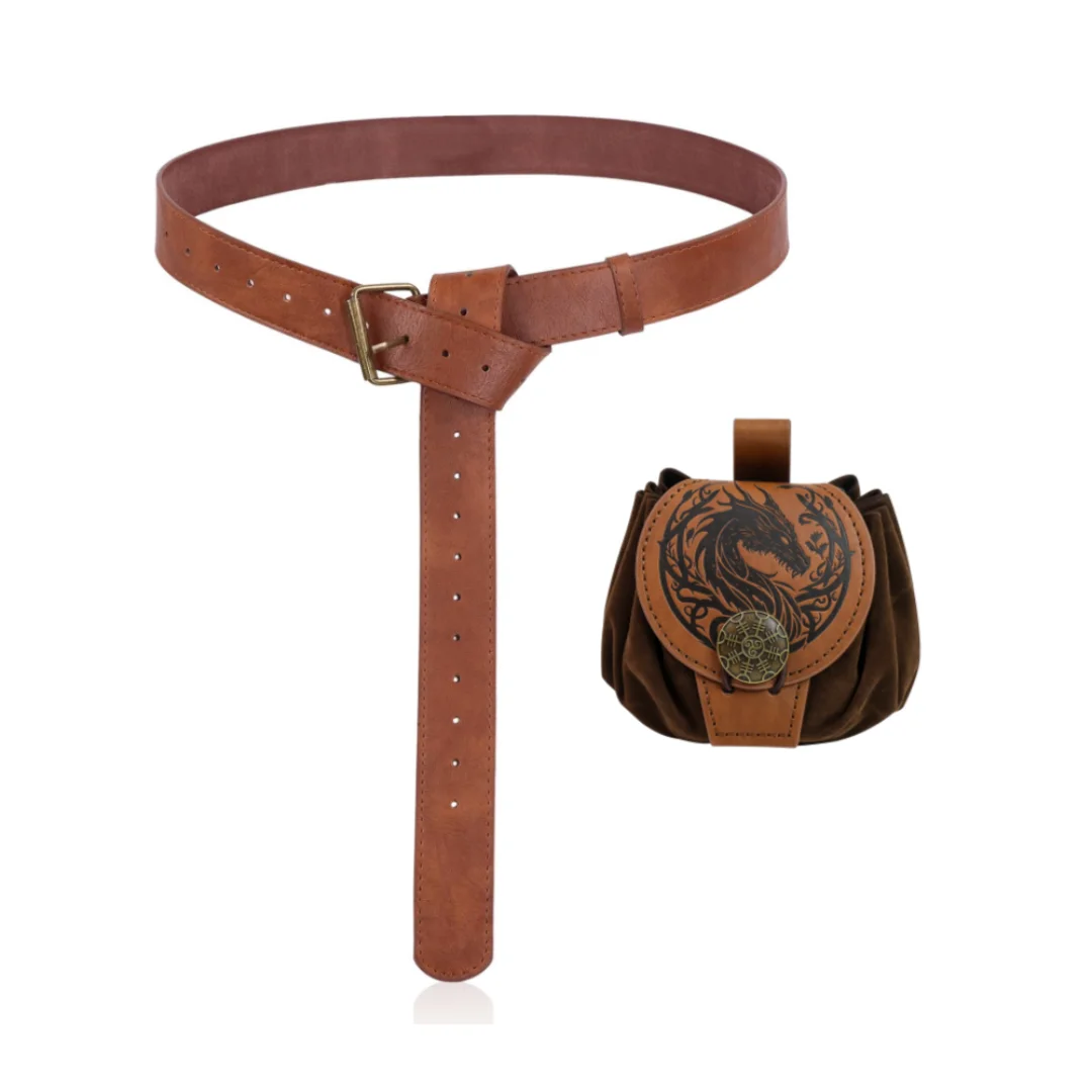 2 Stück/1 Stück Mittelalterlicher Cosplay-Ledergürtel mit Kupfermünzen-Gürteltasche, Renaissance-Kostüm Steampunk-Gürtel, Rollenspiel Halloween Gürtel-Set Cosplay – Detail 5