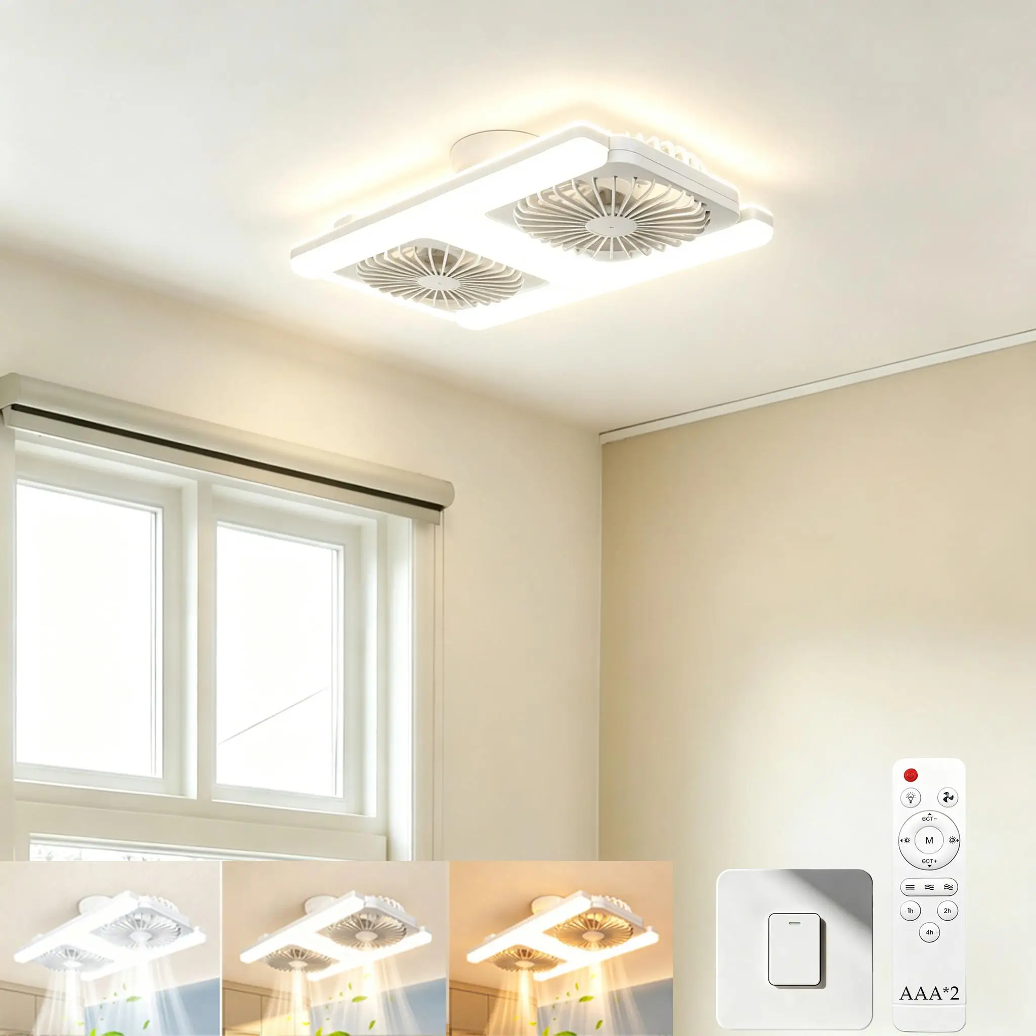 LED E27 Double Row Ceiling Fan Light with Screw Base, with remote control, Adjustable Angle, Stepless Dimmable