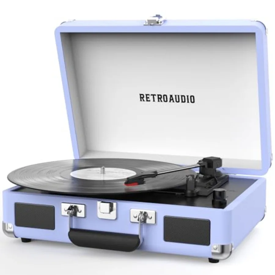 

Portable Vinyl Record Player 3 Speed Belt-Driven with 2 Built-in Stereo Speakers Bluetooth Vintage Turntable Purple RCA AUX Out