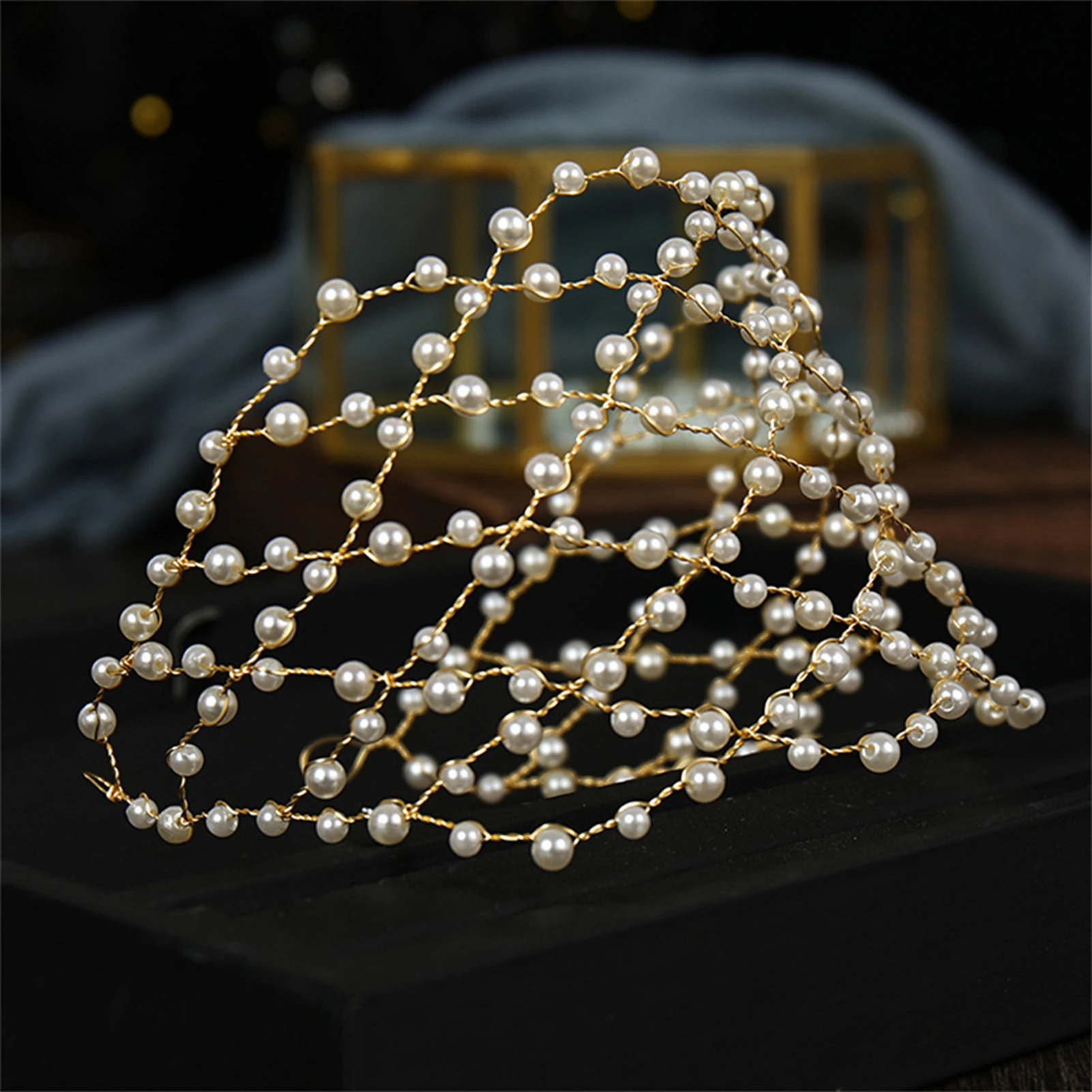 Simulated Pearls Headband Hair Chain for Bridal Wedding Headdress Tiara Jewelry Women Hair Accessories Wedding Noiva Hairbands