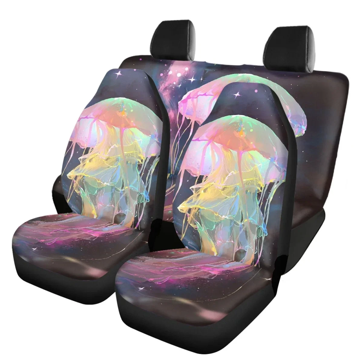 INSTANTARTS Colorful Jellyfish Print Anti-Slip Universal Car Front/Rear Seat Cover Washable Automobile Seats Protector for Women