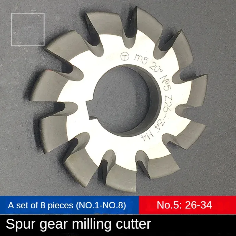 Spur gear milling cutter M1 M1.25 M1.5 M1.75 M2 M2.5 M3 Modulus PA20 degrees NO.1-NO.8 8pcs/set HSS Disc milling cutter