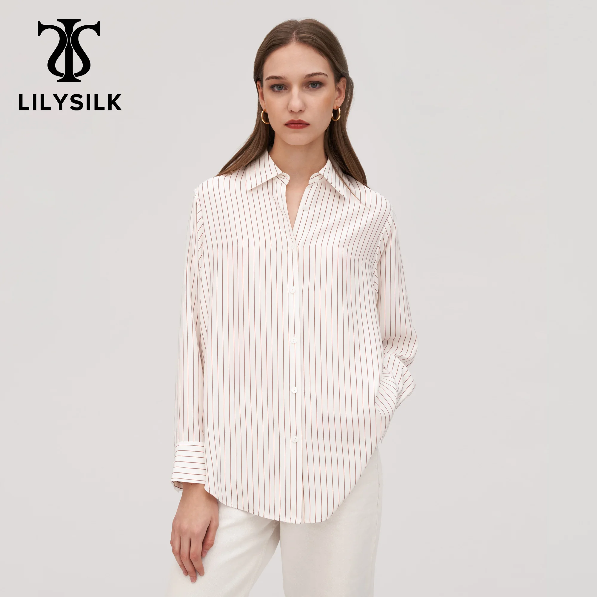 

LILYSILK Pinstripe Silk Oversize Shirt Women Basic Chinese Mulberry Silk Long Sleeve Top Ladies Elegant Outfits Free Shipping