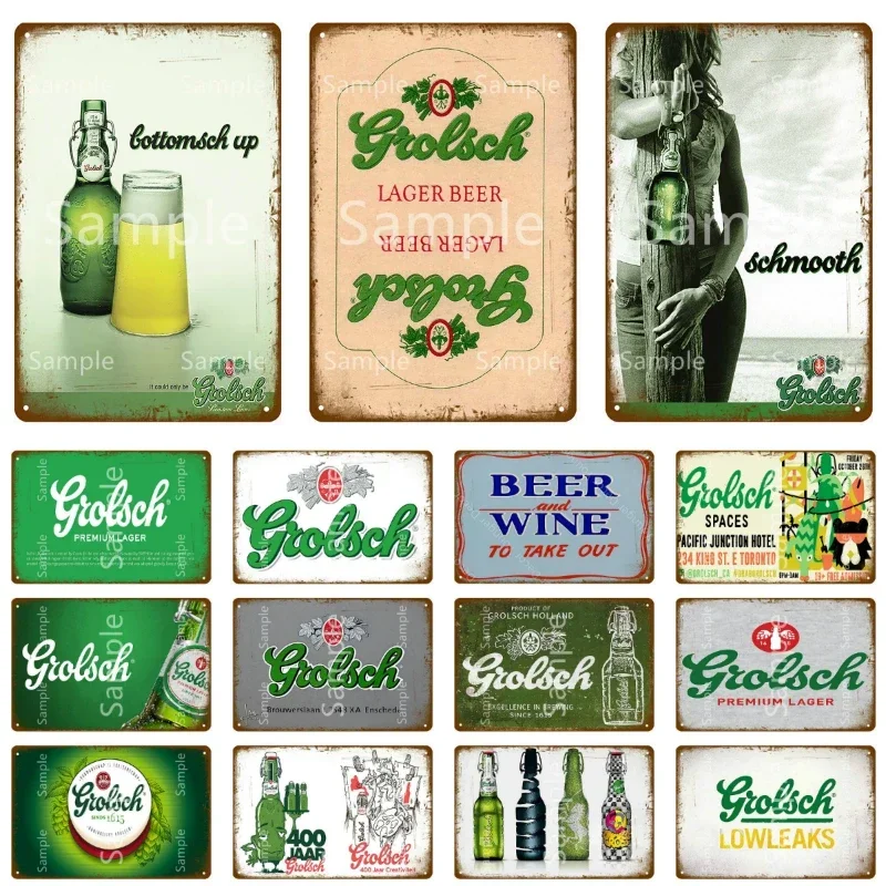 Grolsch Lager-Póster de Metal de cerveza, carteles de estaño, pintura artística de pared, placa decorativa, Bar, Pub, Club, decoración del hogar, manualidades YK052