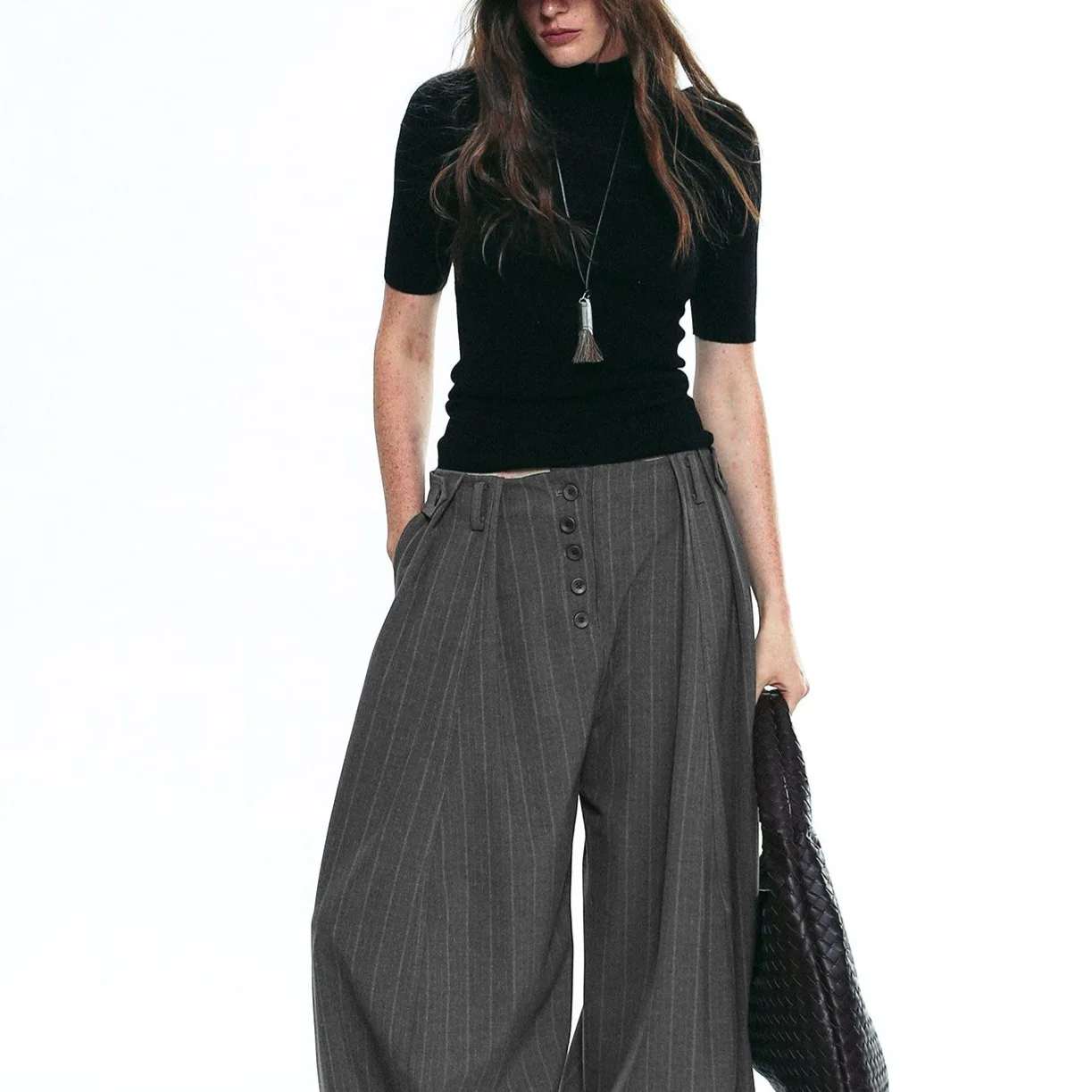 Women Suit Pants 2025 AW New Style Pants Striped Pattern Wide Leg Loose High Waist Pants Women's Versatile Casual Trousers