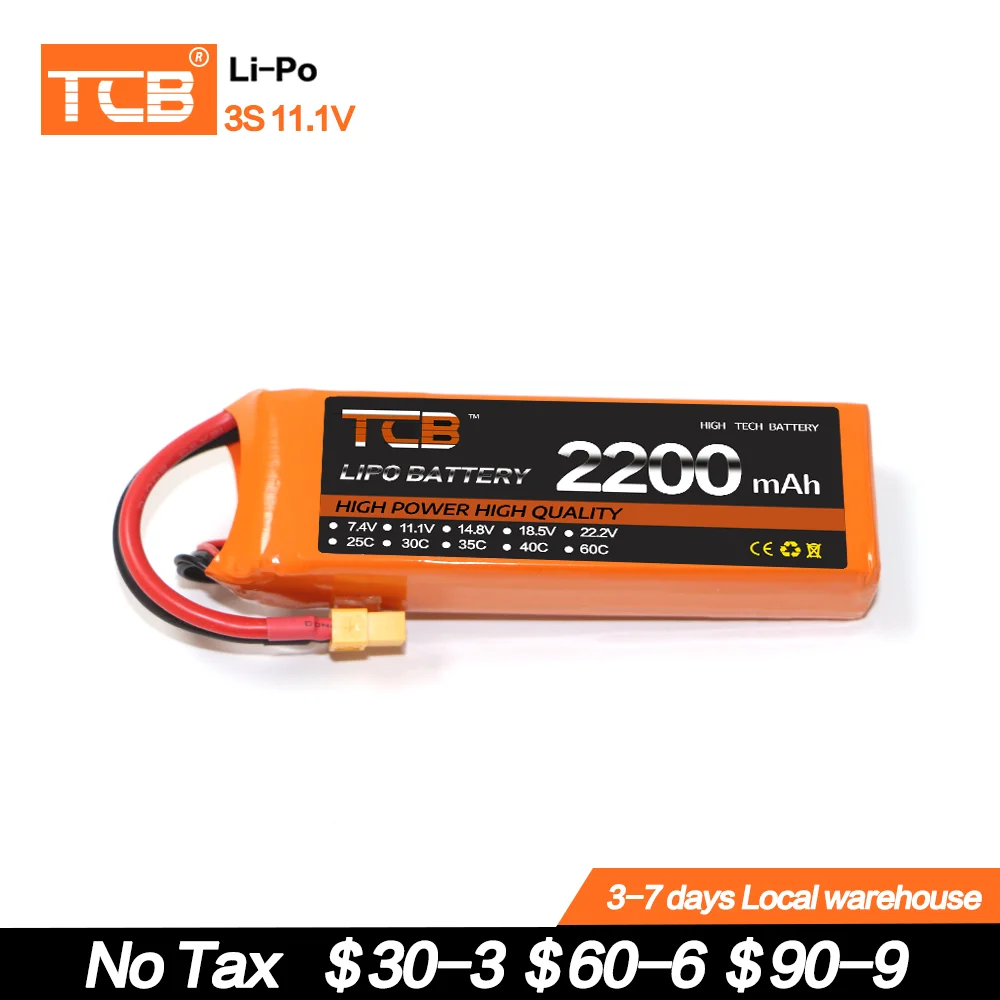 

TCB RC LiPo Battery 3S 11.1V 2200mAh 25C 35C 60C Rechargeable Toys Batteries For RC Helicopter Airplane Car Boat Quadrotor Drone