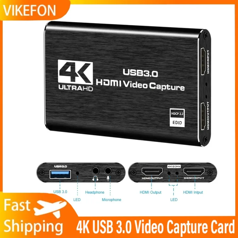

4K USB 3.0 Video Capture Card HDMI-compatible 1080P HD Video Recorder Grabber For PC PS4 OBS Game Recording Game Audio Mic