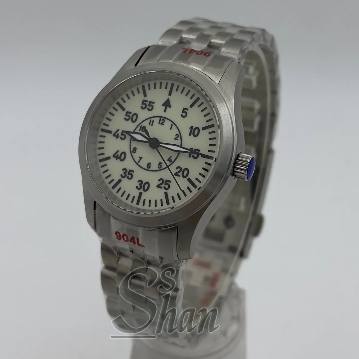 

36mm/39mm men's pilot watch with domed sapphire crystal luminous dial and hands stainless steel strap NH35 PT5000 automatic watc