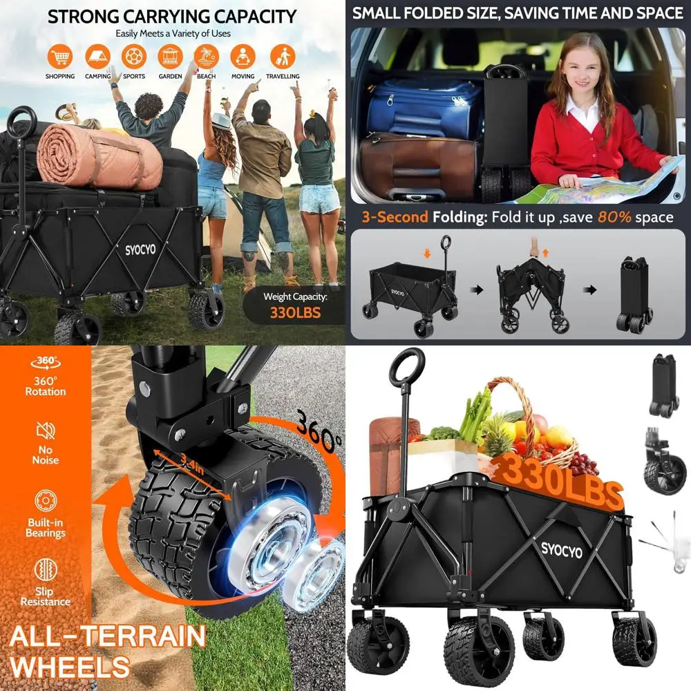 عربة شاطئ قابلة للطي لجميع التضاريس بعجلات كبيرة وسعة عالية للأنشطة الخارجية #1