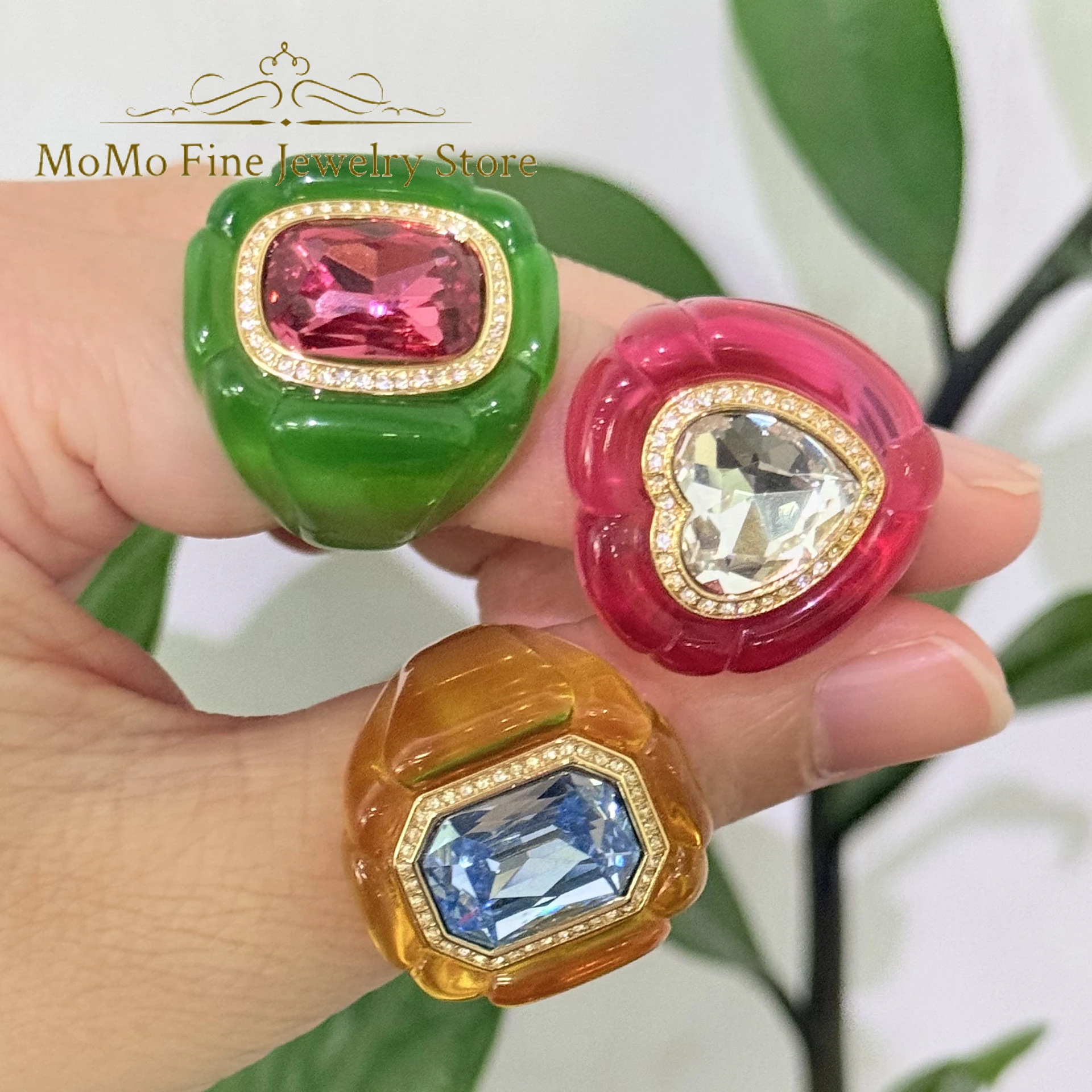 

Original 2025 New Trend Cocktail Party Jewelry Sets Charms Yellow Green Pink Heart shaped Crystal Rings Fashion Women's Earrings