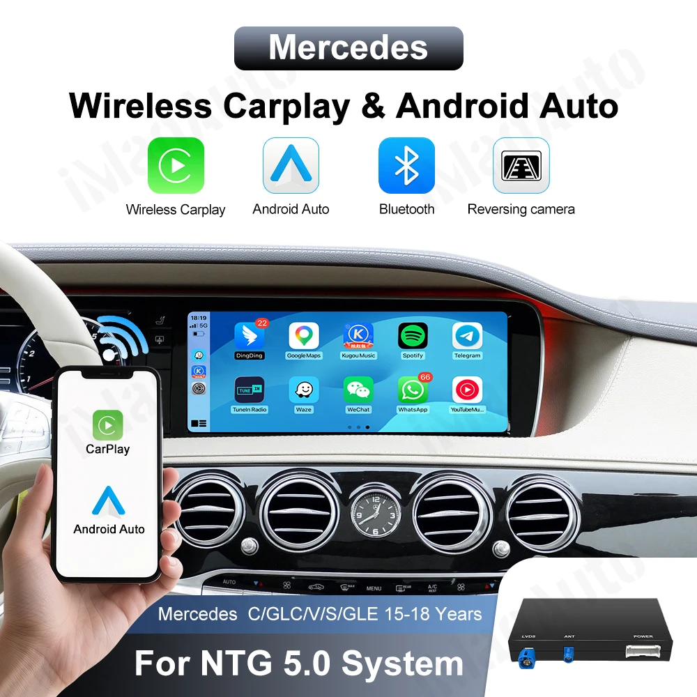IMANAUTO Wireless CarPlay for Mercedes Benz GLC C W205 S W222 2015-2018 with Android Auto Mirror Link AirPlay Car Play