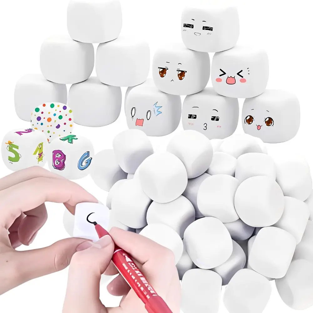 

6pcs 0.63inch Plastic Blank Six-sided Dice Glossy Surface Writable Doodle DIY Sticker Team Party Board Game Accessories YMY