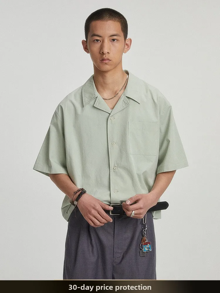 

Ретро-рубашка с кубинским воротником, мужская, из чистого хлопка, повседневная, летняя, новая, простая, для пар, молодежная, свободного кроя