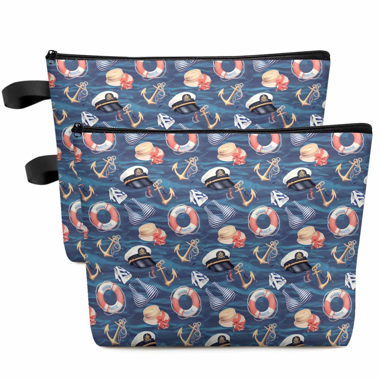 

Summer Navy Cap Anchor Ocean Makeup Bag Pouch Travel Essentials Lady Women Cosmetic Bags Toilet Organizer Storage Pencil Case