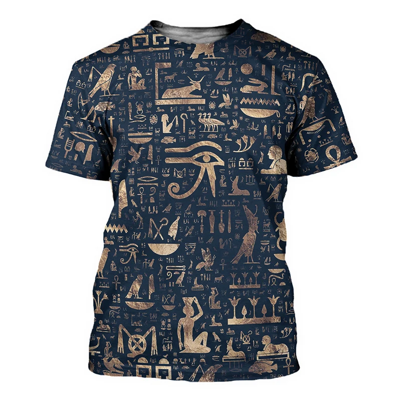 New Gold Ancient Egyptian Horus 3D Print T-shirt Men Short Sleeve T Shirts Oversized Harajuku Streetwear Man Boys Kids Tees Tops