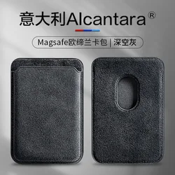 Cartera de piel auténtica de Alcantara italiana con imanes magnéticos MagSafe, tarjetero incorporado para iPhone 16 15 14 13 12 Pro Max