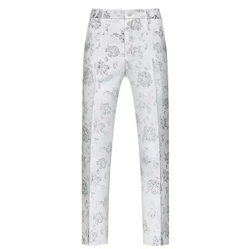 

New Autumn Blue Men's Suit Pants, Asian Size Embroidered Trousers, Red Green Black White Slacks, Yellow Pink Pantalones Hombre.
