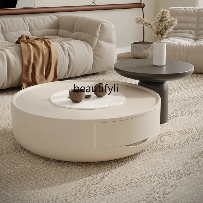 

Cream Style Coffee Table Living Room Home French Modern Simple round Small Apartment