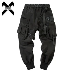 2024 Tactical Pants Men Multi Pocket Functional Joggers Trousers Elastic Waist Hip Hop Streetwear Cargo Pants Black Techwear