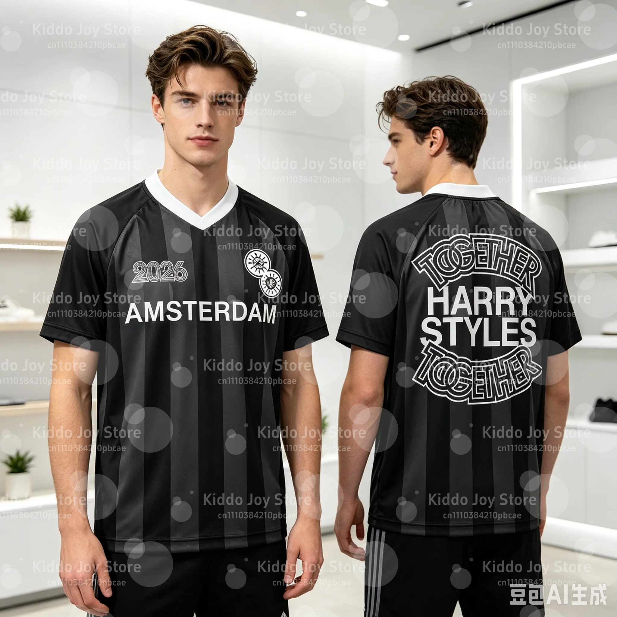 Unisex Streetwear Together, Together Harrystyles Jersey Football Tee Summer Loose V-neck Male T-shirt Casual Design Print Shirts